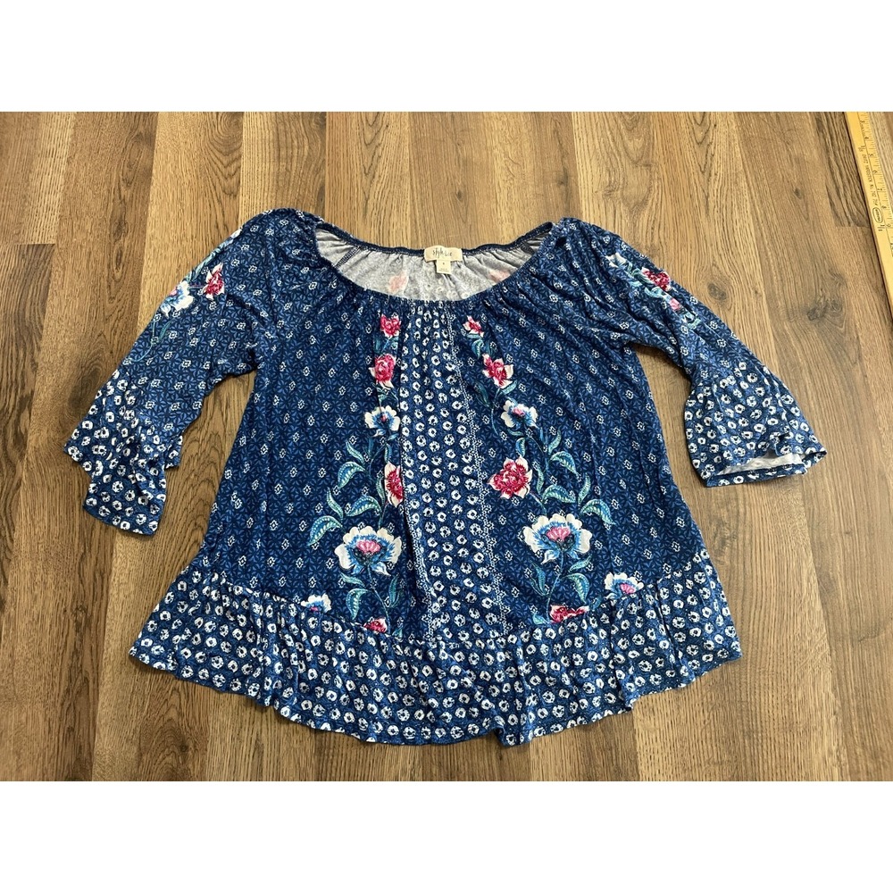 Style & Co. Shirt, Women's Size Small, Blue, Floral, 3/4 Sleeve